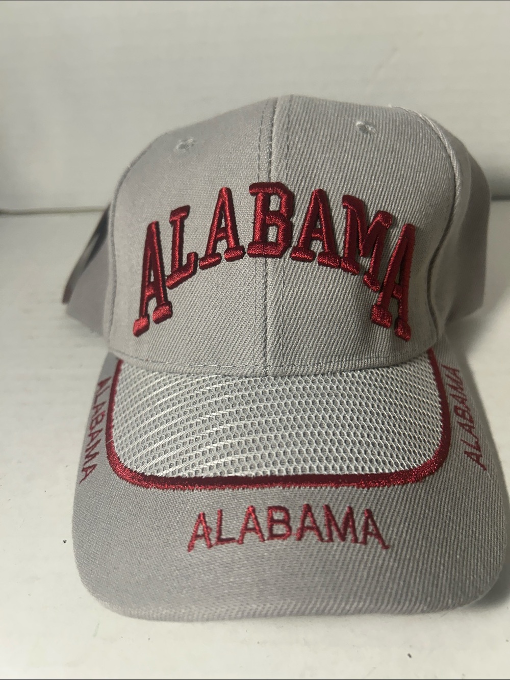 Gray and Red Alabama Embroidered Baseball Cap